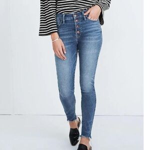 Madewell 10" High-Rise Skinny Jeans Cordova Wash Button-Front Chewed Hem Stretch
